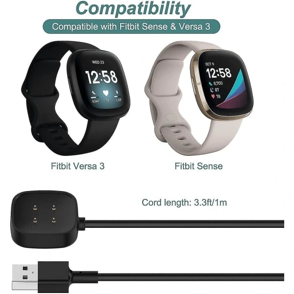 Laddare för Fitbit Sense och Versa 3, Ersättningsladdningskabel Magnetisk Dockhållare för Fitbit Versa 3 / Sense Smartwatch