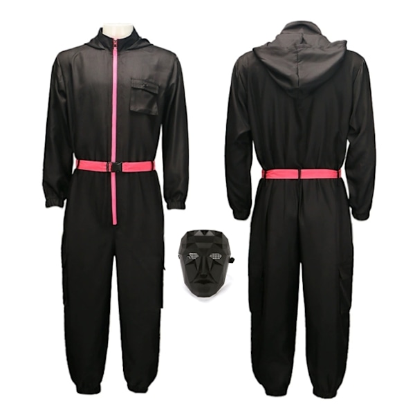 Ny version av Squid Game Cosplay Kostym Spel Jumpsuit Vuxen Män Svart Uniform med Bälte Cosplay Kläder Halloween Karneval Party D XL