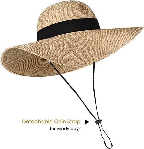 Damstrand Solhatt Halmhatt Floppy UPF80+ Rese Vikbar Brätte Sommar UV-Hatt