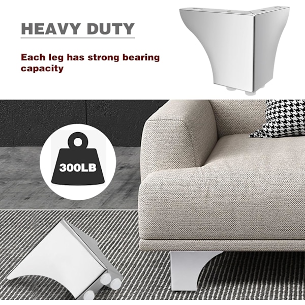Set med 4 10 cm Metall Soffben, Moderna Robusta Möbelben för Soffa, Skåp, Bord (Silver)