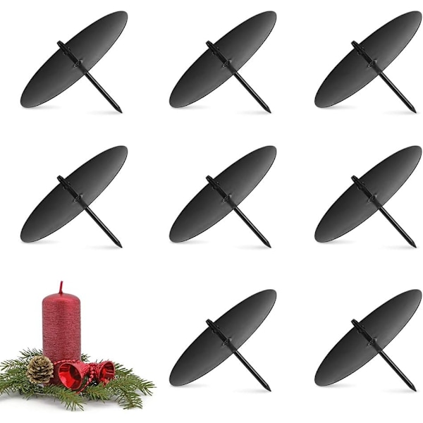 8 x lysestaker Advent lysestakeplate Adventkrans metall, svart 8 cm lysestakeplugg for jul Svart 8 cm