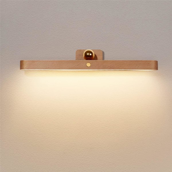 Dimbar LED-vägglampa med touch-switch och batteri, Inomhus trävägglampa, 4W, USB-uppladdningsbar skåpslampa