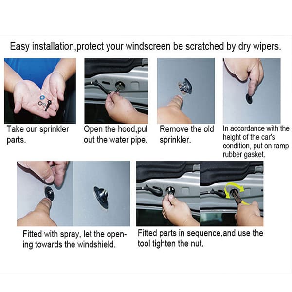 Windshield Washer Nozzle, Universal Car Auto Windshield Wiper Spray Nozzle Replacement Kit Silvery