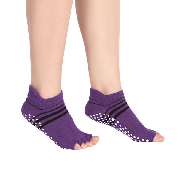 Femtåiga Yogasockor med Halv/Hel Tå Anti-Halk Grepp Inomhussockor half toe purple