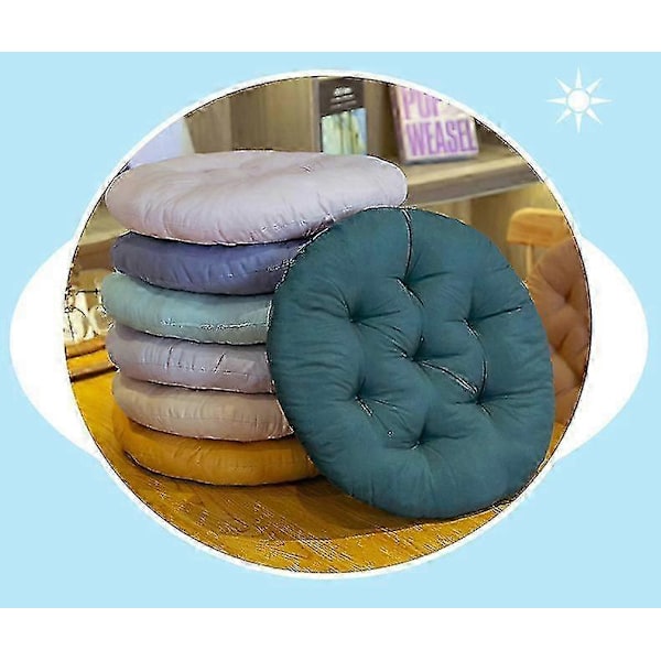 2 stk Runde Utendørs Puter, Utendørs Stolputer Runde Sitteputer Stol Sittepute Gulvpute, 40*40cm, gurkemeie blue