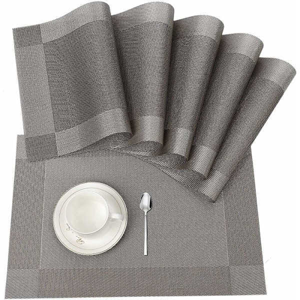 (Harmaa, 30 x 45 cm) Setissä 6 pestyä, liukumatonta PVC-tablettia, ekologisia