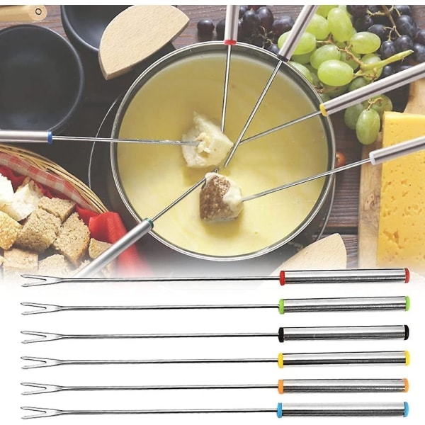 Fonduegaffel Rustfrit Stål Fonduegafler Dessertserveringsspyd Fondue Grydegafler Køkkenredskabssæt Perfekt til Ost Kød Chokoladedessert (6 stk)