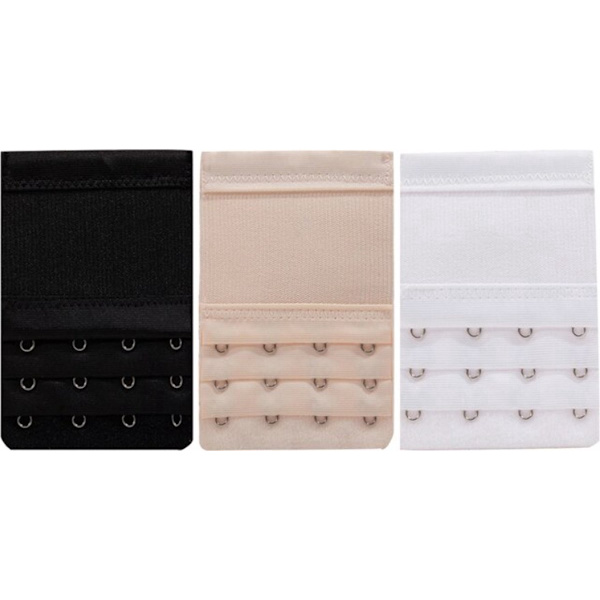 Multipack BH: 3 förlängare - 4 hakar med elastisk mittdel - Svart, Beige, Vit
