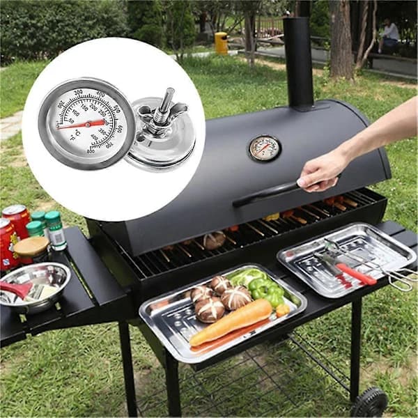 BBQ Grilltermometer Rustfritt Stål Vanntett Temperaturmåler for Kullgrill Røyker Vedfyrt Ovn 52mm