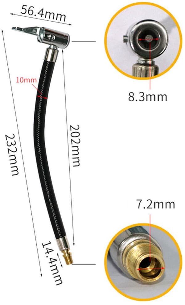 Billuftpump - 232 mm - Luftpump - Bilpump - Ventiladapter - Adapter för luftslang till bildäck