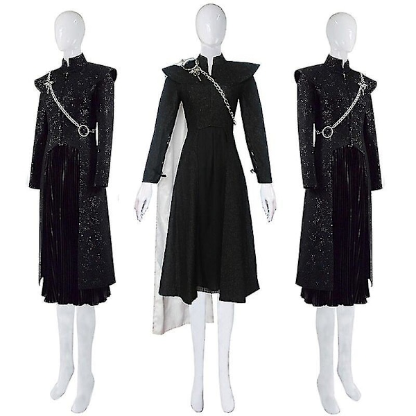 Daenerys Targaryen Dany Cosplay Kostume Middelalder Kjole Uniform Sort Outfit Kappe Halloween Fest Kostume Til Kvinder Voksen ZX XL