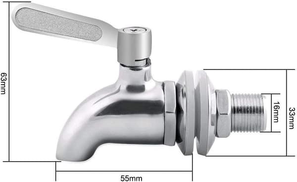 16 mm drikkedispenser - drikkedispenser i rustfritt stål - tappekran - øltappekran - vintappekran