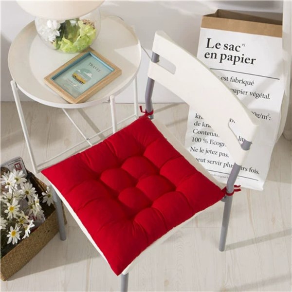 4 kpl pehmeitä tuolinpehmusteita, tuolinpehmusteet nauhoilla, ruokatuolin pehmusteet puutarhaan terassille keittiöön ruokasaliin (40x40cm) Red