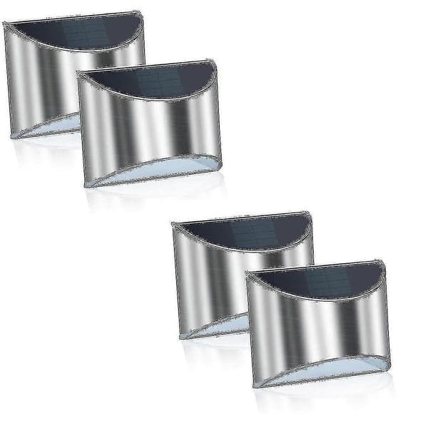 Solcellelamper til udendørs brug, LED Solcelle Væglamper, 4 Stykker Rustfrit Stål Solcellelampe IP65 Vandtæt Solcellelamper, Udendørs Spotlights, Væglamper Til
