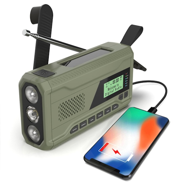 Bærbar DAB/FM Radio 4000mah Dynamo Solradio Solveiv Radio Overlevelsesradio DAB Radio USB-lader med Nødalarm Vekkerklokka