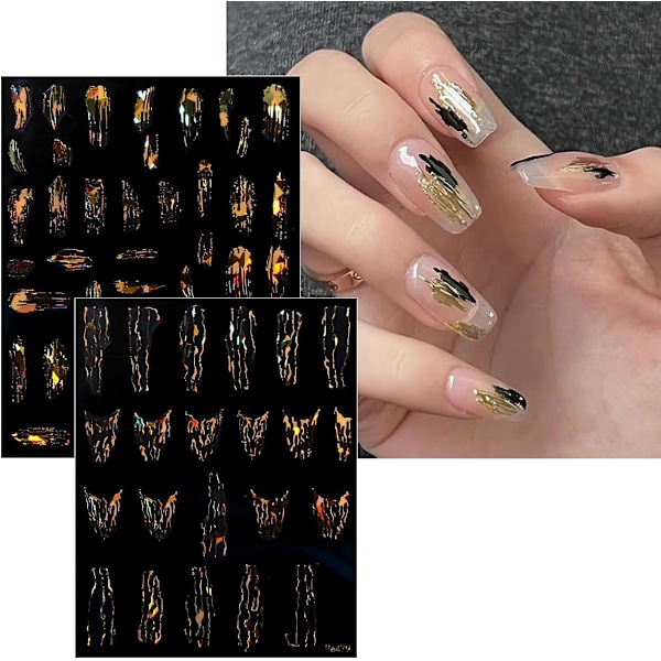 Marmorlinjen Gol Nail Stickers 9 ark Nail Art Stickers Decals Självhäftande Nail Art Sticker Nail Dekoration Naglar Tillbehör