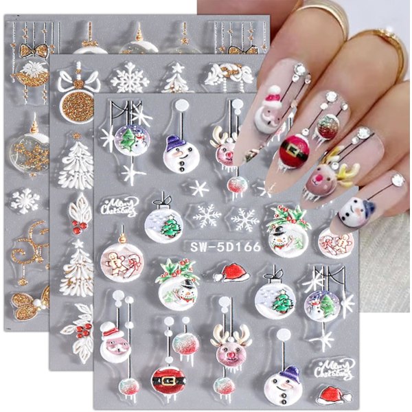 3D Christmas Nail Stickers 4 Sheets Nail Art Stickers Decals Self Adhesive Nail Art Stickers Nail Decoration Nails Accessories