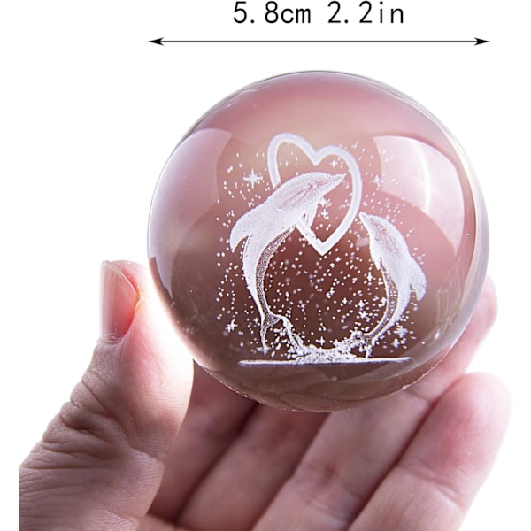 3D Delfinkristallkula med Stativ för Alla Hjärtans Dag-present, Födelsedagspresent - Dubbla Delfiner Kärlekshjärta Ornament