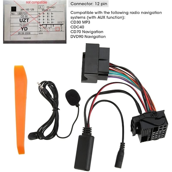 Bluetooth 5.0 AUX-IN-adapter 12-pins håndfri mikrofonerstatning til OPEL CD30 Mp3 CDC40 CD70 DVD90