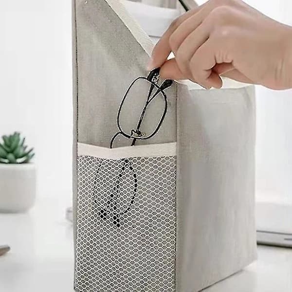 Väggmonterade förvaringsväskor, set om 2, canvasorganisatör för böcker och tidskrifter, hem, sovrum, 38 x 22 x 9,5 cm