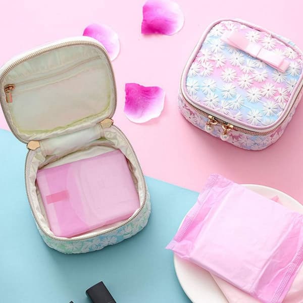 Sanitetsbind Taske Sanitetsbindpose Organizer Holder Broderi Opbevaringstaske til Udendørsrejser (Gradient Pink)