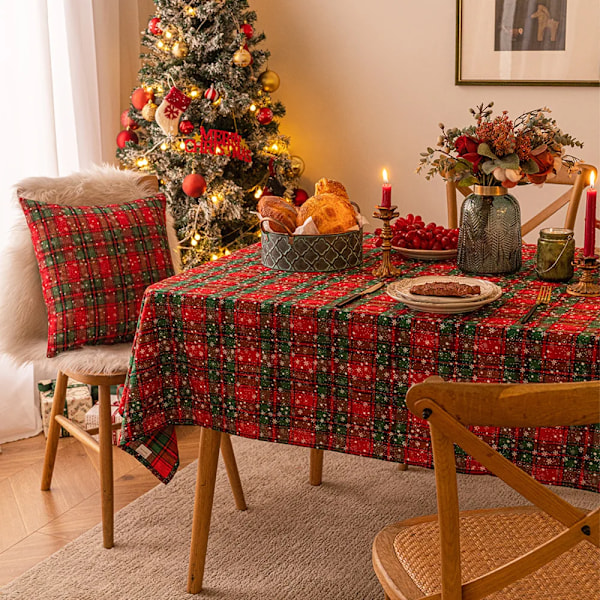 Julepynt Nytårs Dug Plaid Snefnug Jul Hjem Dæk Dug Rektangulær Kaffebord Dug Dobbelt Grøn Gitter Double green grid fl 140x240cm