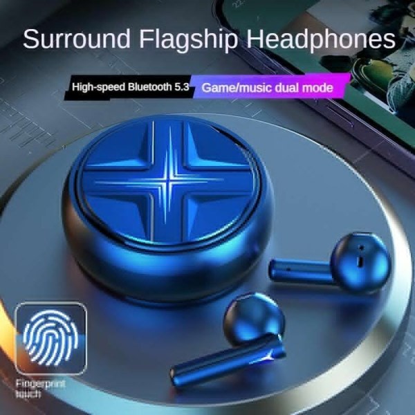 Bluetooth Headset Metal Headphone Game Star Ring Earbud för Android IOS Wireless Blue