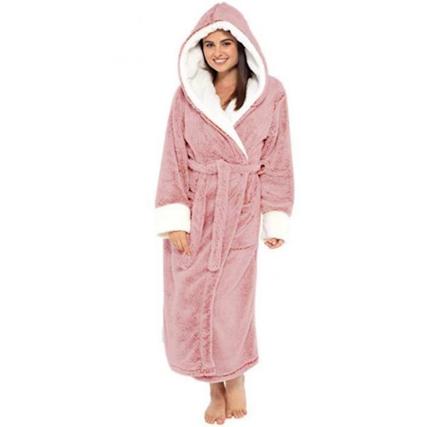 Huvad Sherpa-rocken Lång Plush Fuzzy Dressing Gown Rosa Rosa Pink M