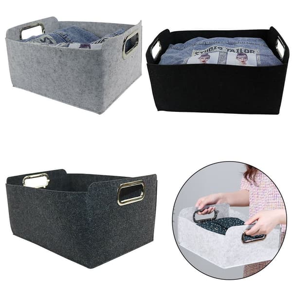 Filt Förvaringskorg Kläder Organizer Diverse Behållare MÖRK Mörkgrå Dark grey M