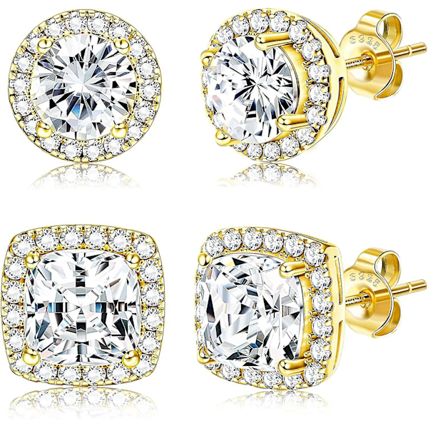 18k Gullbelagte Halo Øredobber 925 Sterling Sølv Cubic Zirconia Øredobber Runde Firkantede Diamonique Øredobber Sett For Kvinner Menn