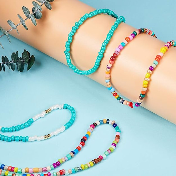 Pienihelminen kaulakoru, choker, boho, värikäs sateenkaari, choker-ketju