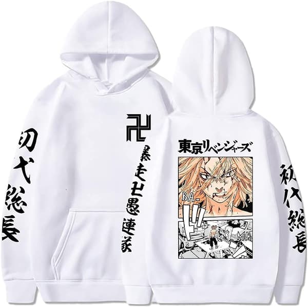 Cosplay Tokyo 3D-printet pulloverhættetrøje Halloween-karakter Merch Anime pullovertrøje til unisex voksen hvid-2 medium