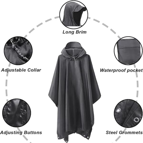 Poncho - Regnfrakk - 210*140cm - Multifunksjonell vannavstøtende regnponcho