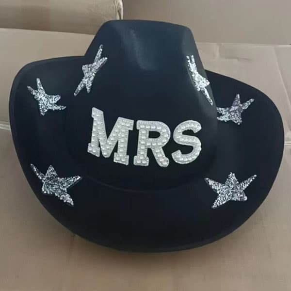 Cowboyhatt Brev Diamanthatt VIT BRUD Hvit White BRIDE-BRIDE