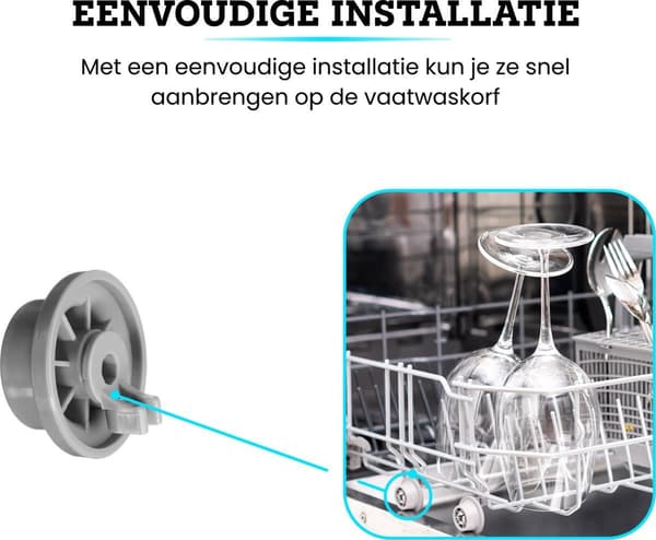 Nedre diskmaskinshjul, ersättningsrullar i plast kompatibla med Bosch Siemens Neff 165314, 8-pack, grå