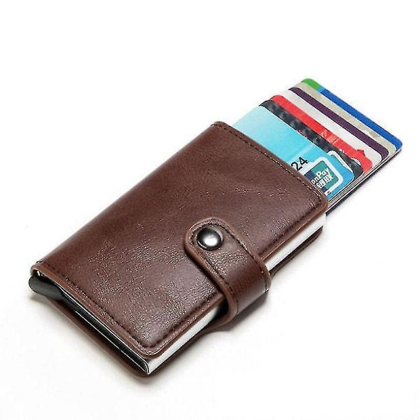 Automatic Pop-up Pu Credit Card Case Anti-theft Brush Rfid Metal Card Case Bank Card Case