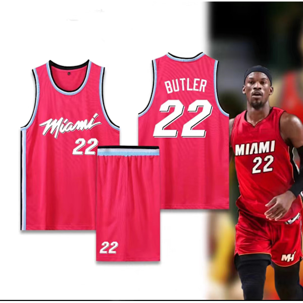 Basketballtrøjer Sportswear Jimmy Butler Miami Heat Nr. 22 Basketballtrøjer Voksne Børn Fodboldtrøjer City Edition Pink City Edition Pink Adult L（160-165cm）