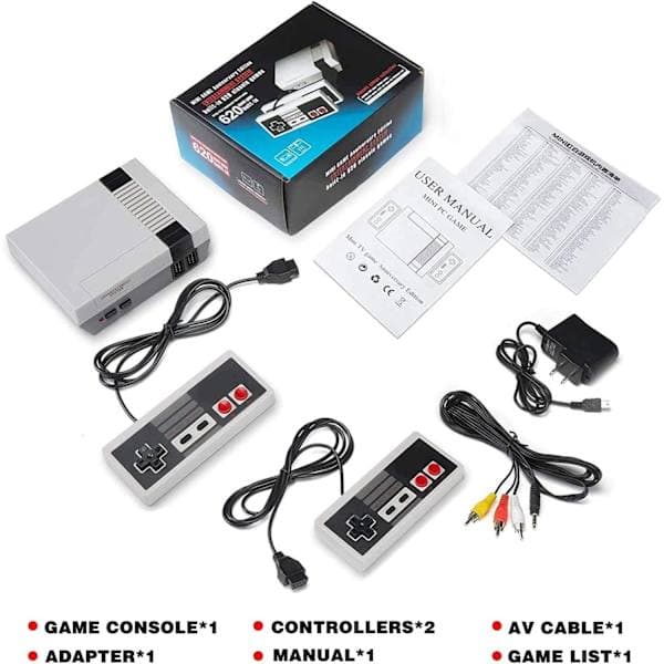 Classic game console with 620 built-in games and AV output