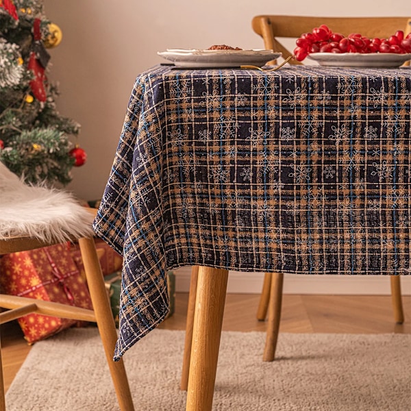 Julepynt Nytårs Dug Plaid Snefnug Jul Hjem Dæk Dug Rektangulær Kaffebord Dug Stor Blå Plaid Sne Big blue plaid snow 140x300cm