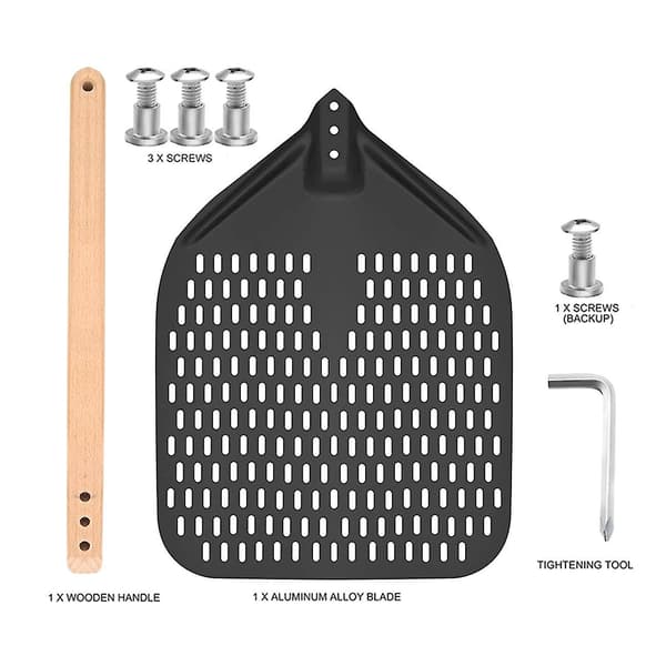 Pizza, Perforert Pizzaspade, Rektangulær Pizzavender med Avtakbar Stang, for 12-Tommers Pizza