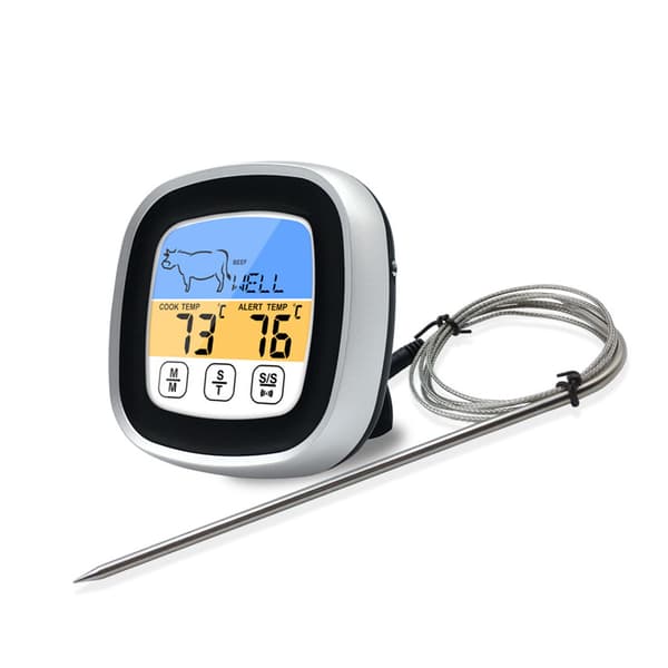 Digitalt termometer touchskærm rustfrit stål kødtermometer til køkken BBQ sort