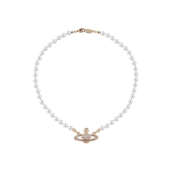 Saturn Pärlhalsband för kvinnor, Pärlplanethalsband, Kort runt Faux Pearl Necklace, Silver Saturn Pearl Necklace, Brudpäron