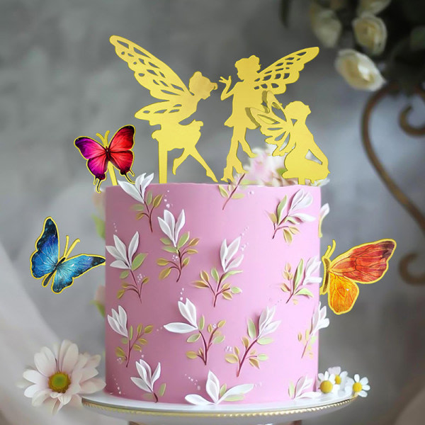 6 stk kakedekorasjon Fairy Butterfly Party Gratulerer med dagen kake