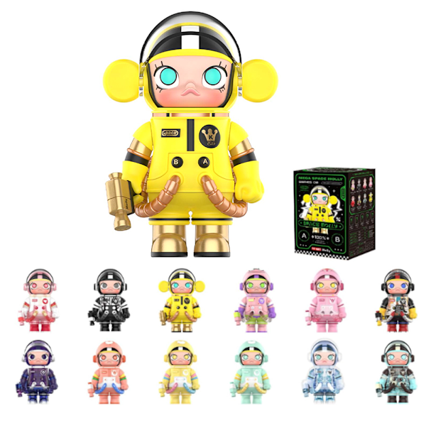 POP MART DIMOO Space Molly Series Figurer, Slumpmässigt Design Actiondockor, Heminredning, Födelsedagspresenter för Flickor och Pojkar (En Slumpmässig Blind Box)