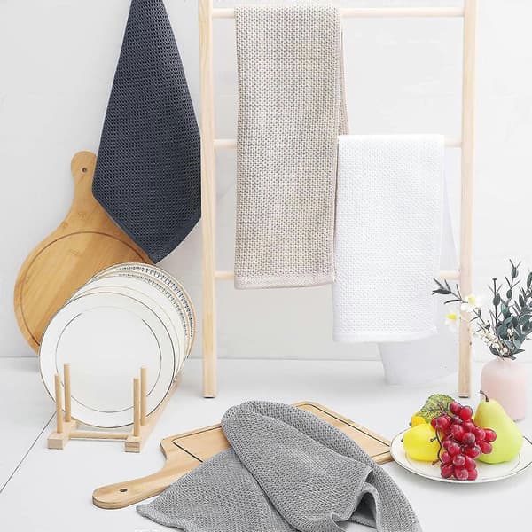 6-pack Bomulls Våffelväv Köksdisktrasor, Ultra Mjuka Absorberande Snabbtorkande Diskhanddukar Vit 34*73cm White