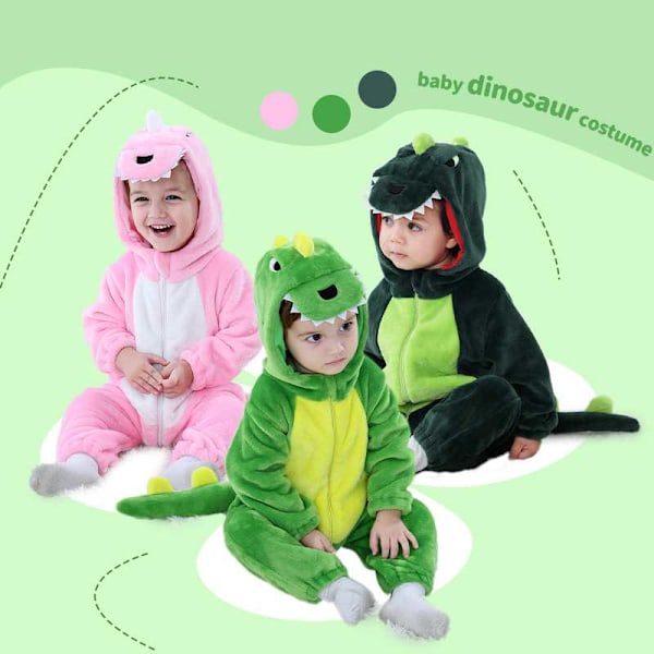 MJ51 Barneklær Ny Flanell Tynn Dinosaur Enlags Romper Jumpsuit H3306 light green 59cm