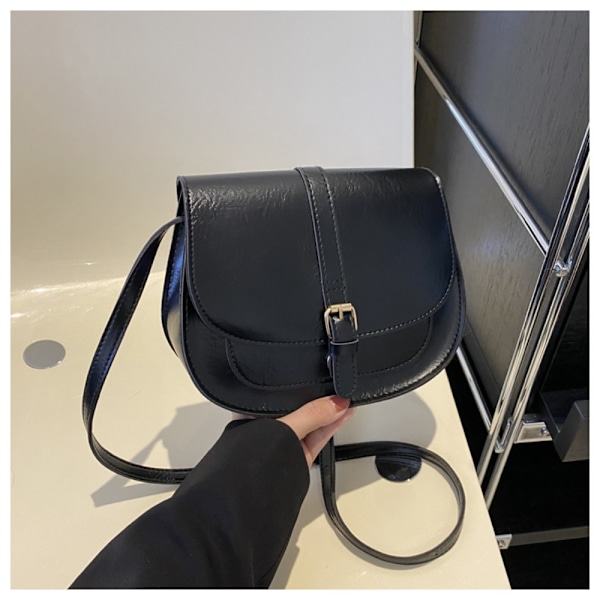 PU Läder Väska Retro Axelremsväska SVART Black