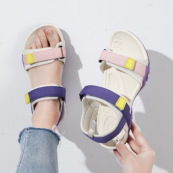 Dam Sport Sandaler Mode Platt Strandskor beigepurple 41