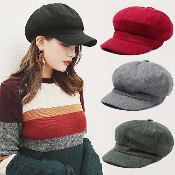 Cap Mössor Målare Newsboy Kepsar Dam Basker VINRÖD wine red 1