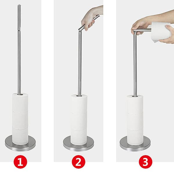 Fritstående toiletpapirholder med vægtet base og opbevaring til 5 ruller, rustfrit stål til badeværelse, krom